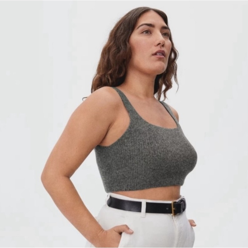EVERLANE Cozy Stretch Tank Charcoal Grey Ribbed Knit Square Neck Crop XS cozy
